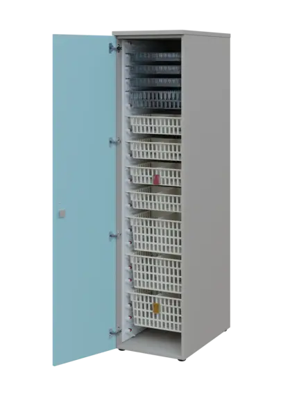 EUROMEDICA D - 46 skříň léková boxová, 1-dveřová, levá, 1950x460x735, korpus šedý, dvířka obloha